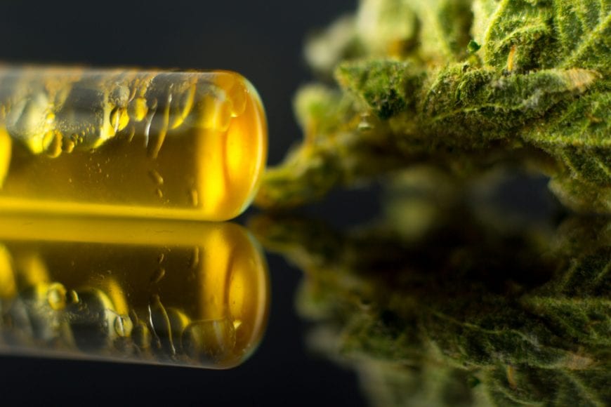 Cannabis Oil vial next to bud