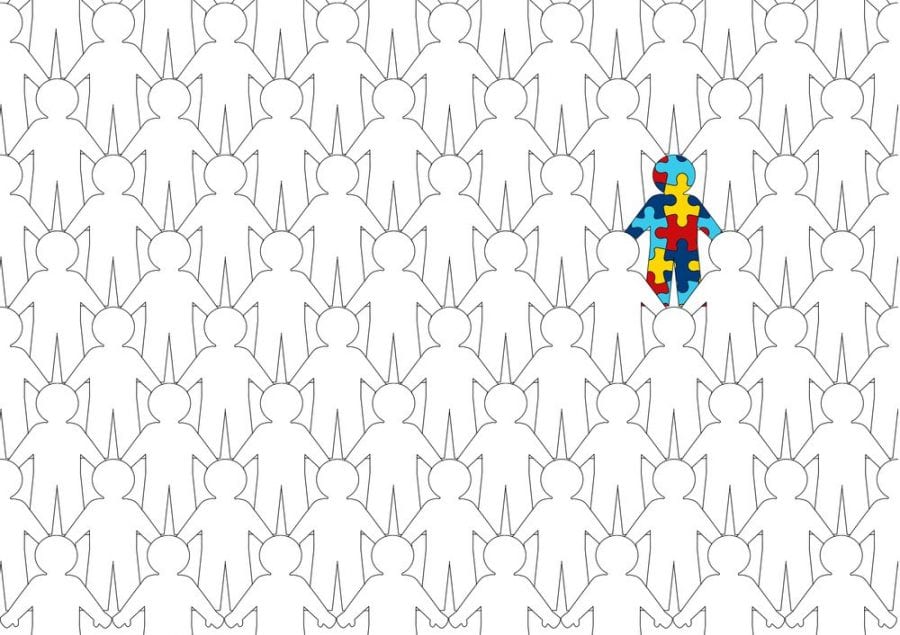 blank cartoon figures and one like a colorful puzzle figure
