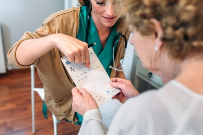 Illinois Opioid Swap elderly woman getting prescription from doc