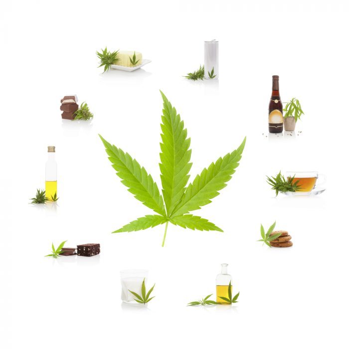 drinks around a cannabis leaf