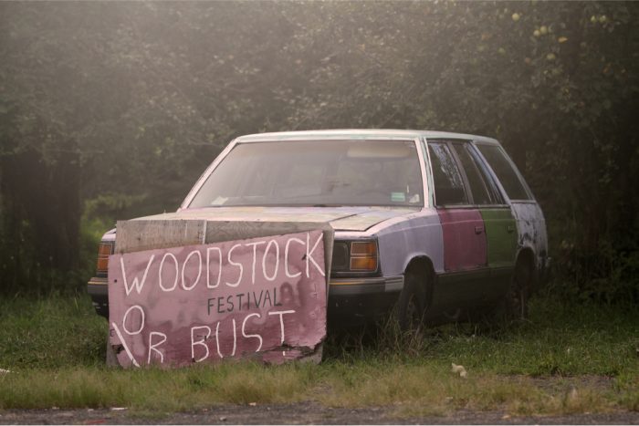 Woodstock or bust sign to represent Woodstock 50