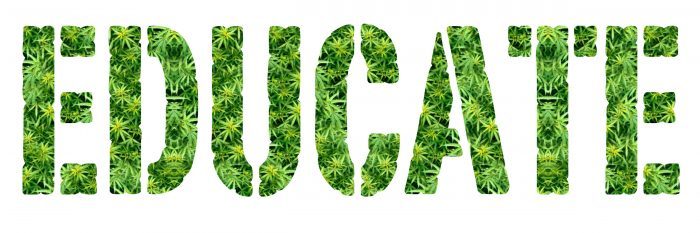 educate graphic made of cannabis leaves