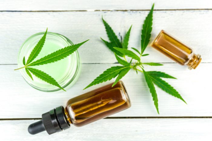 HCFSE bottles with more cannabis leaves