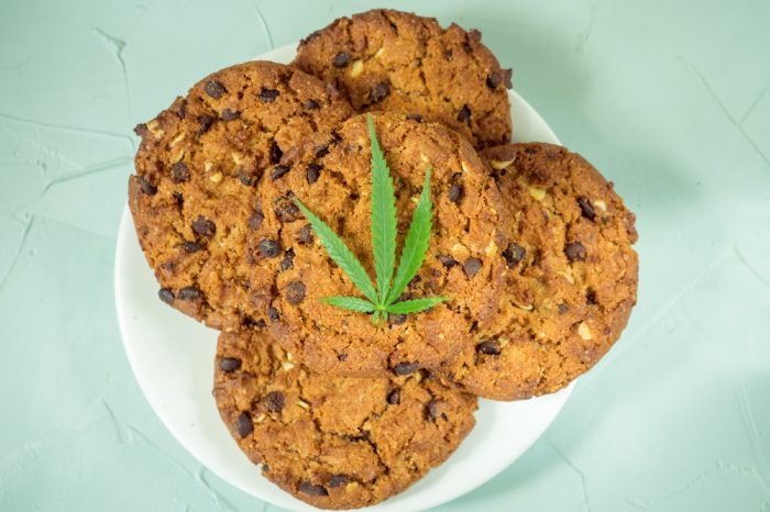 cbd cookies with cannabis leaf on top