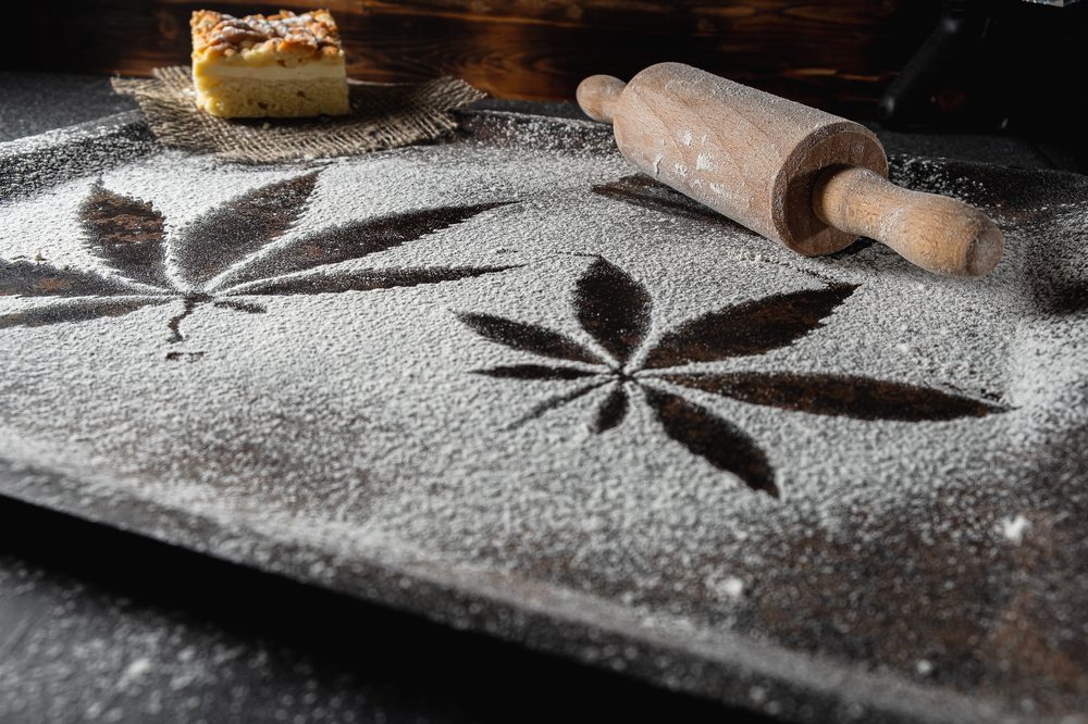 weed dessert represented by flour with shape of cannabis leaves in it