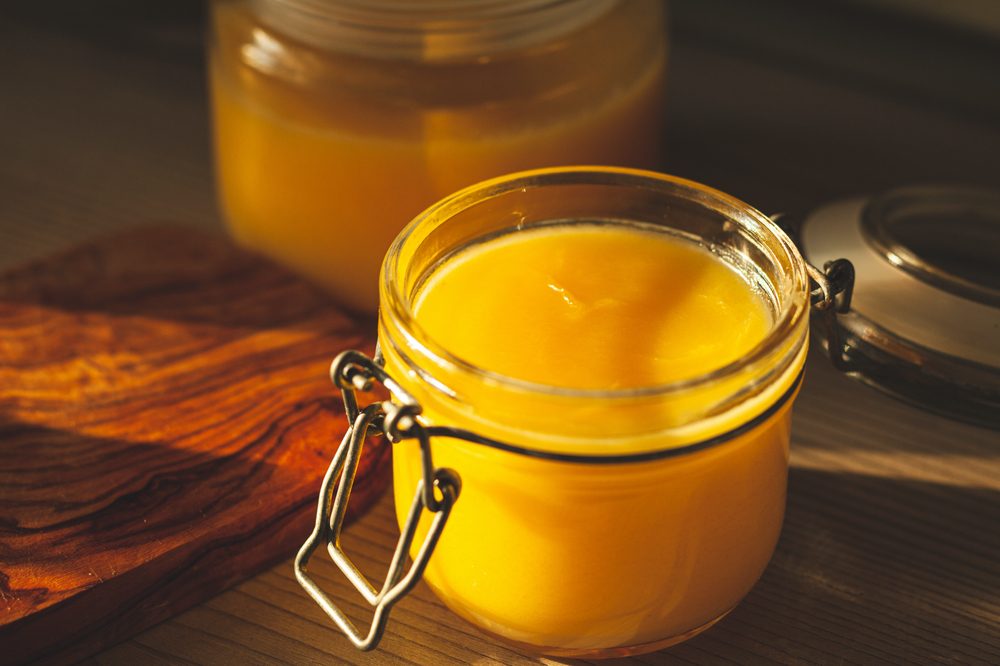 glass jar filled with ghee