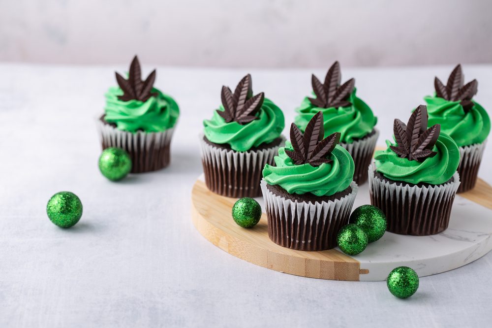 cannabis birthday represented by cupcake edibles